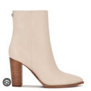 Nine West Tryme 9x9 Heeled Bootie in white swan leather